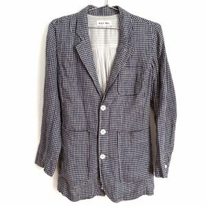Alex Mill Linen Blue Tan Gingham Tie Back Blazer Jacket Small Women's